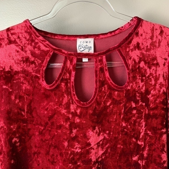 COMO Vintage Red Crushed Red Velvet A-Line Tunic - Picture 7 of 12